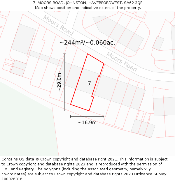 7, MOORS ROAD, JOHNSTON, HAVERFORDWEST, SA62 3QE: Plot and title map