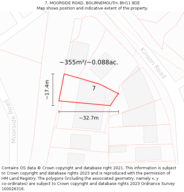 7, MOORSIDE ROAD, BOURNEMOUTH, BH11 8DE: Plot and title map