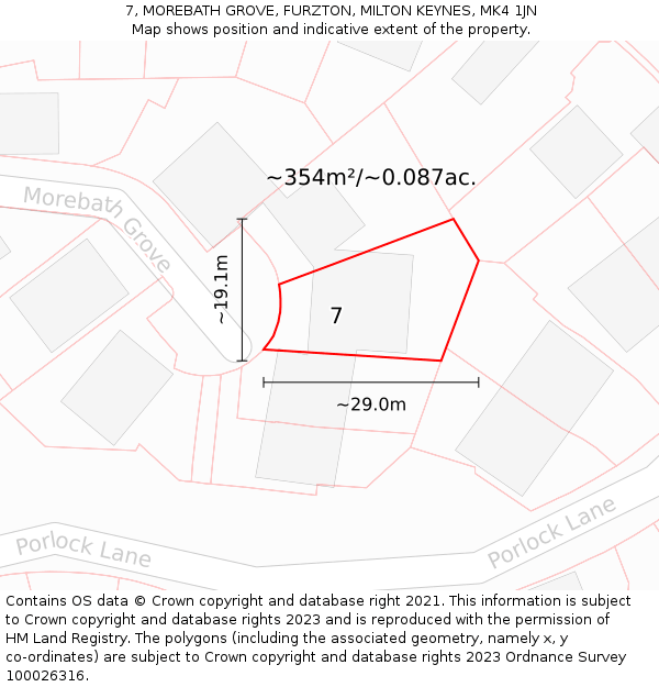 7, MOREBATH GROVE, FURZTON, MILTON KEYNES, MK4 1JN: Plot and title map