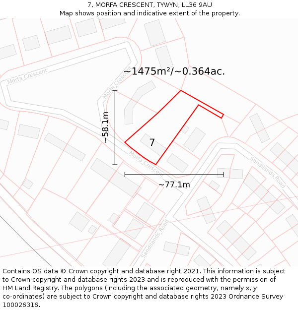 7, MORFA CRESCENT, TYWYN, LL36 9AU: Plot and title map