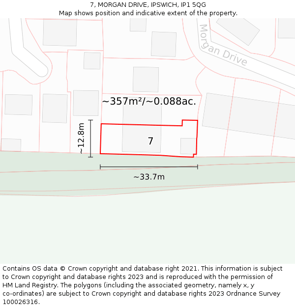 7, MORGAN DRIVE, IPSWICH, IP1 5QG: Plot and title map