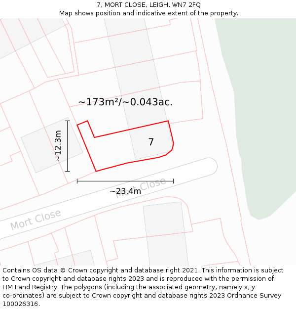 7, MORT CLOSE, LEIGH, WN7 2FQ: Plot and title map