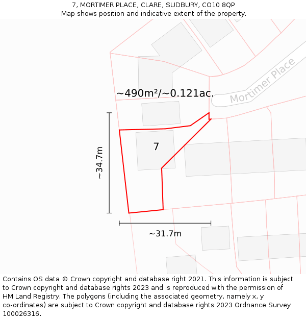 7, MORTIMER PLACE, CLARE, SUDBURY, CO10 8QP: Plot and title map
