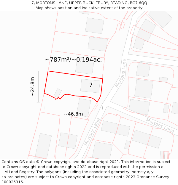 7, MORTONS LANE, UPPER BUCKLEBURY, READING, RG7 6QQ: Plot and title map