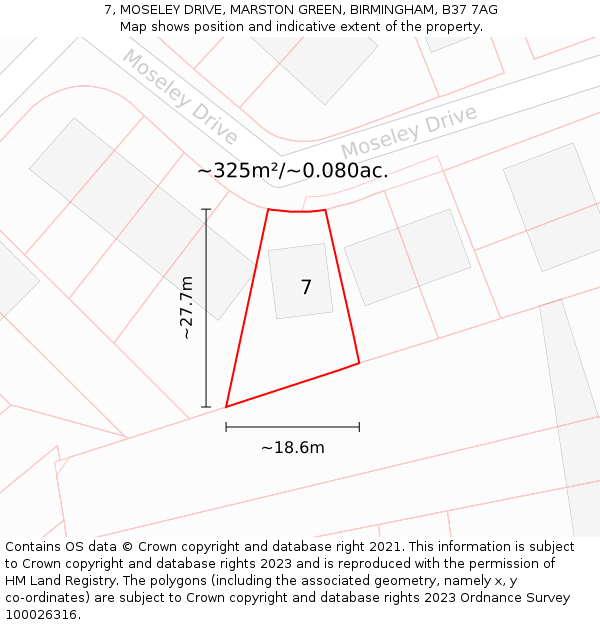 7, MOSELEY DRIVE, MARSTON GREEN, BIRMINGHAM, B37 7AG: Plot and title map