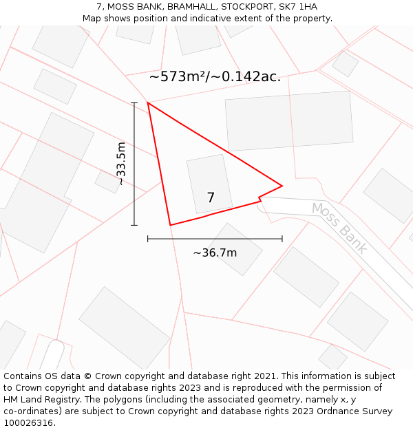 7, MOSS BANK, BRAMHALL, STOCKPORT, SK7 1HA: Plot and title map