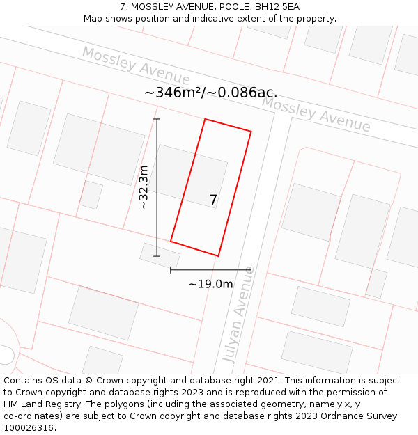 7, MOSSLEY AVENUE, POOLE, BH12 5EA: Plot and title map