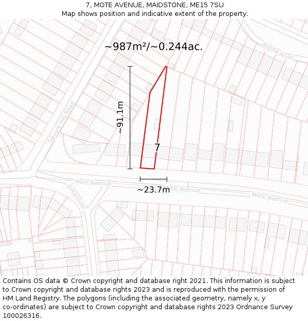 7, MOTE AVENUE, MAIDSTONE, ME15 7SU: Plot and title map