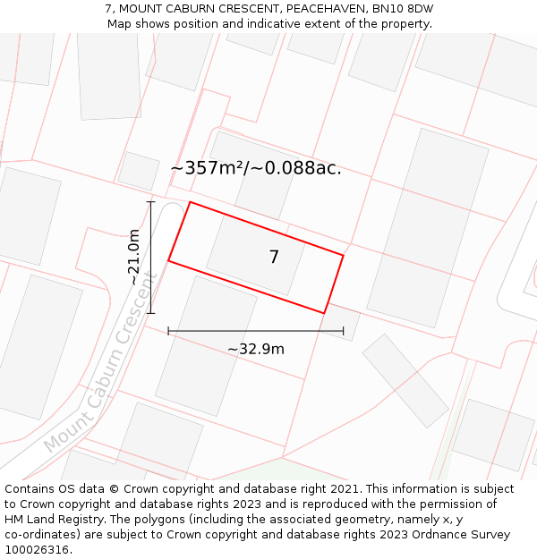 7, MOUNT CABURN CRESCENT, PEACEHAVEN, BN10 8DW: Plot and title map