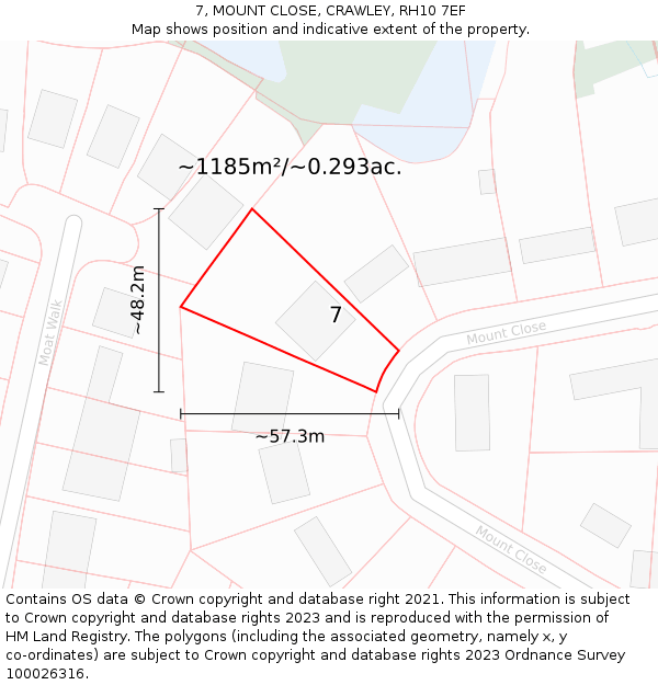 7, MOUNT CLOSE, CRAWLEY, RH10 7EF: Plot and title map