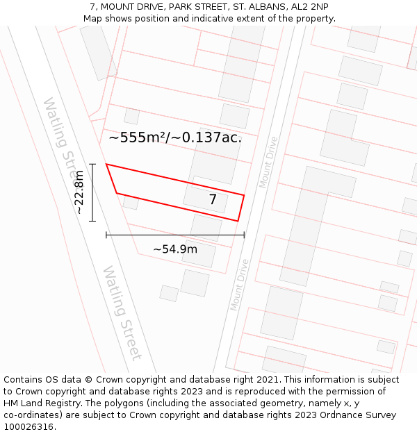 7, MOUNT DRIVE, PARK STREET, ST. ALBANS, AL2 2NP: Plot and title map