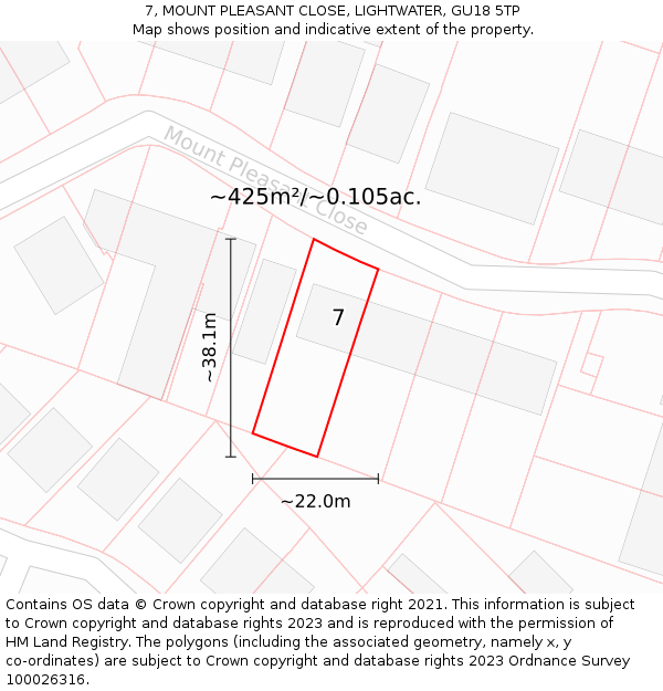 7, MOUNT PLEASANT CLOSE, LIGHTWATER, GU18 5TP: Plot and title map