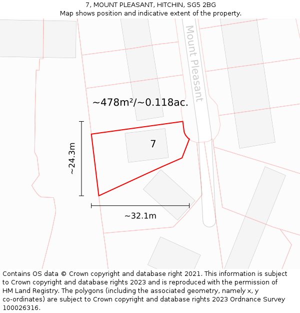 7, MOUNT PLEASANT, HITCHIN, SG5 2BG: Plot and title map