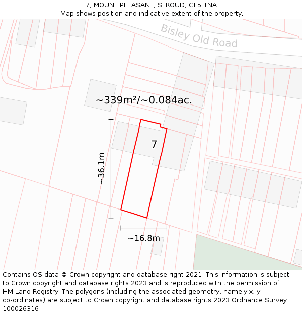 7, MOUNT PLEASANT, STROUD, GL5 1NA: Plot and title map