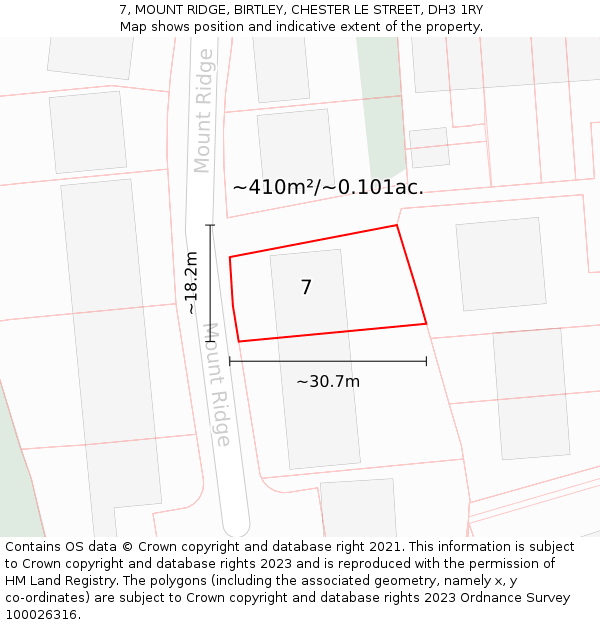 7, MOUNT RIDGE, BIRTLEY, CHESTER LE STREET, DH3 1RY: Plot and title map