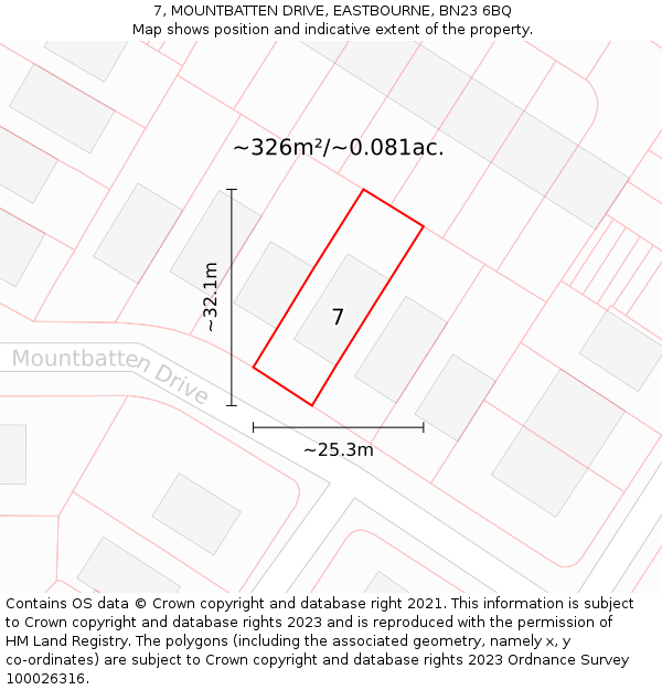 7, MOUNTBATTEN DRIVE, EASTBOURNE, BN23 6BQ: Plot and title map