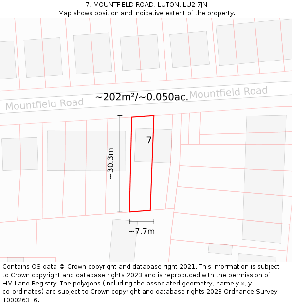 7, MOUNTFIELD ROAD, LUTON, LU2 7JN: Plot and title map