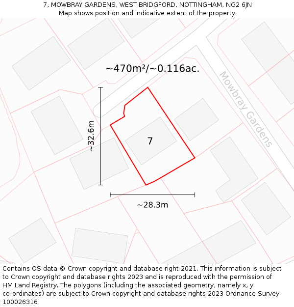 7, MOWBRAY GARDENS, WEST BRIDGFORD, NOTTINGHAM, NG2 6JN: Plot and title map