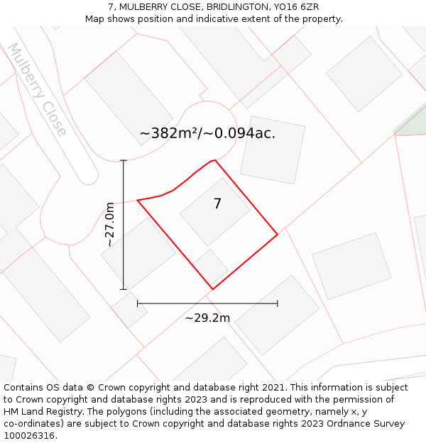 7, MULBERRY CLOSE, BRIDLINGTON, YO16 6ZR: Plot and title map