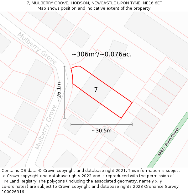 7, MULBERRY GROVE, HOBSON, NEWCASTLE UPON TYNE, NE16 6ET: Plot and title map