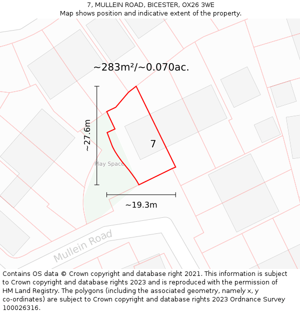 7, MULLEIN ROAD, BICESTER, OX26 3WE: Plot and title map