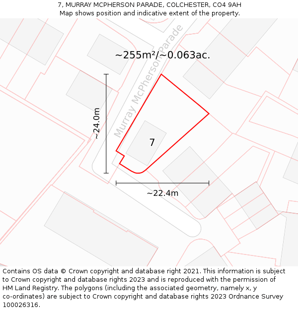 7, MURRAY MCPHERSON PARADE, COLCHESTER, CO4 9AH: Plot and title map