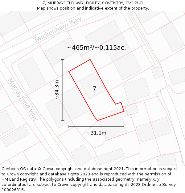 7, MURRAYFIELD WAY, BINLEY, COVENTRY, CV3 2UD: Plot and title map