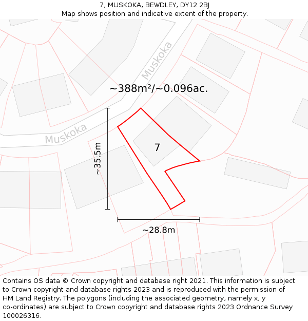 7, MUSKOKA, BEWDLEY, DY12 2BJ: Plot and title map