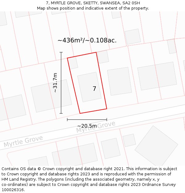 7, MYRTLE GROVE, SKETTY, SWANSEA, SA2 0SH: Plot and title map