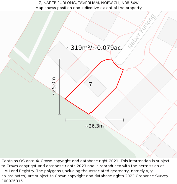7, NABER FURLONG, TAVERHAM, NORWICH, NR8 6XW: Plot and title map