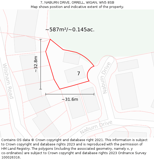 7, NABURN DRIVE, ORRELL, WIGAN, WN5 8SB: Plot and title map