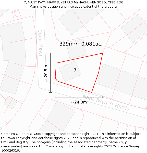 7, NANT TWYN HARRIS, YSTRAD MYNACH, HENGOED, CF82 7DG: Plot and title map