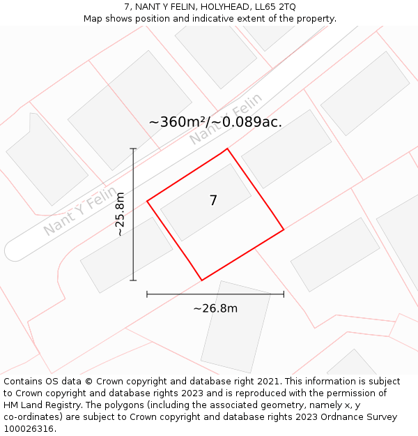 7, NANT Y FELIN, HOLYHEAD, LL65 2TQ: Plot and title map