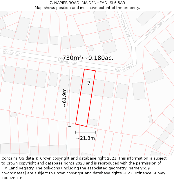 7, NAPIER ROAD, MAIDENHEAD, SL6 5AR: Plot and title map