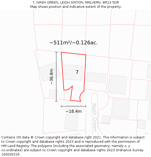 7, NASH GREEN, LEIGH SINTON, MALVERN, WR13 5DR: Plot and title map