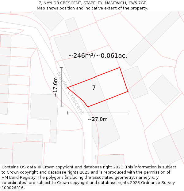 7, NAYLOR CRESCENT, STAPELEY, NANTWICH, CW5 7GE: Plot and title map