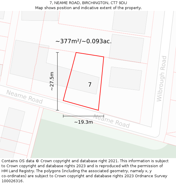 7, NEAME ROAD, BIRCHINGTON, CT7 9DU: Plot and title map