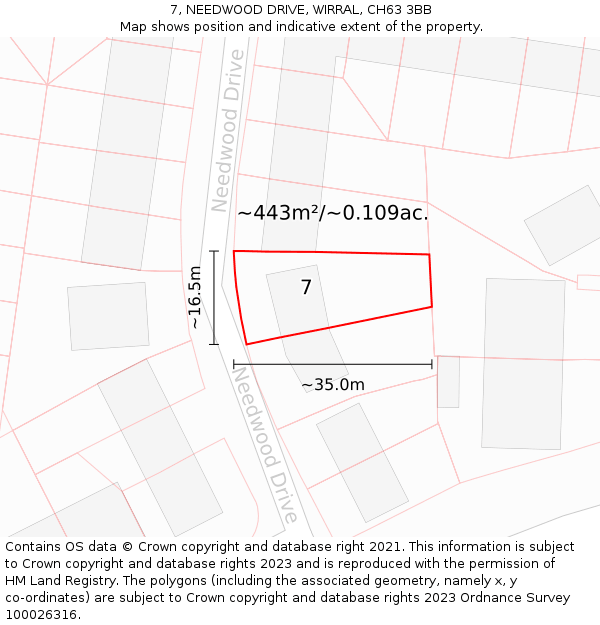 7, NEEDWOOD DRIVE, WIRRAL, CH63 3BB: Plot and title map