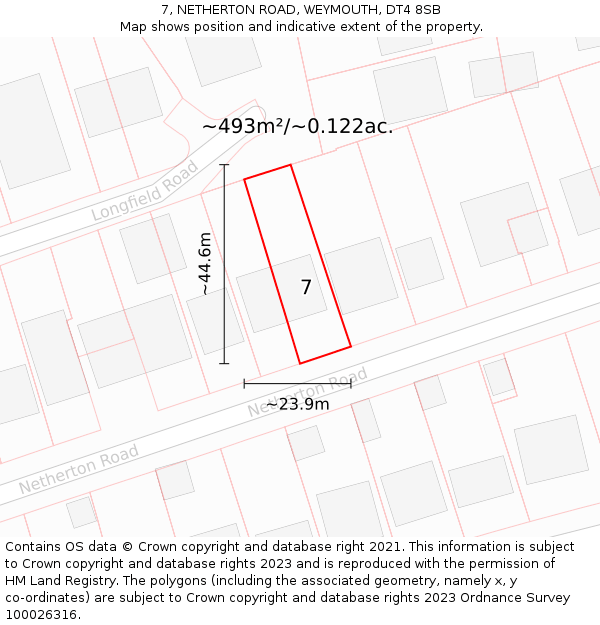 7, NETHERTON ROAD, WEYMOUTH, DT4 8SB: Plot and title map