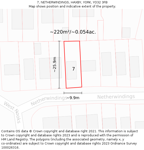 7, NETHERWINDINGS, HAXBY, YORK, YO32 3FB: Plot and title map