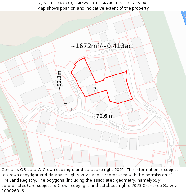 7, NETHERWOOD, FAILSWORTH, MANCHESTER, M35 9XF: Plot and title map