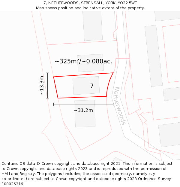 7, NETHERWOODS, STRENSALL, YORK, YO32 5WE: Plot and title map