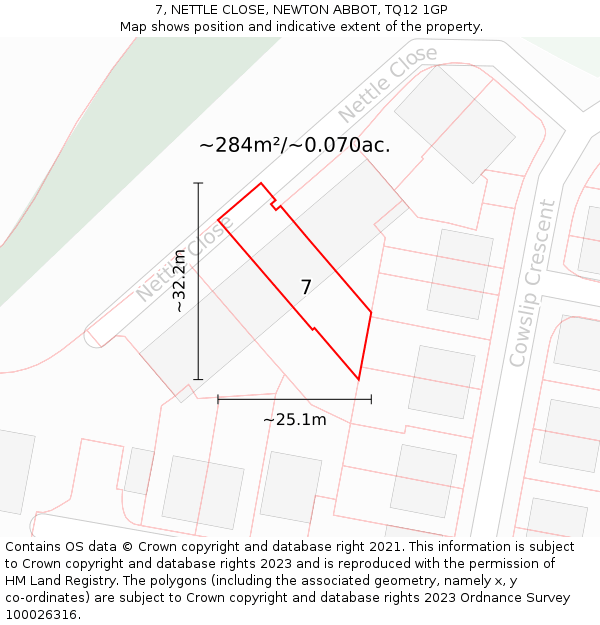 7, NETTLE CLOSE, NEWTON ABBOT, TQ12 1GP: Plot and title map