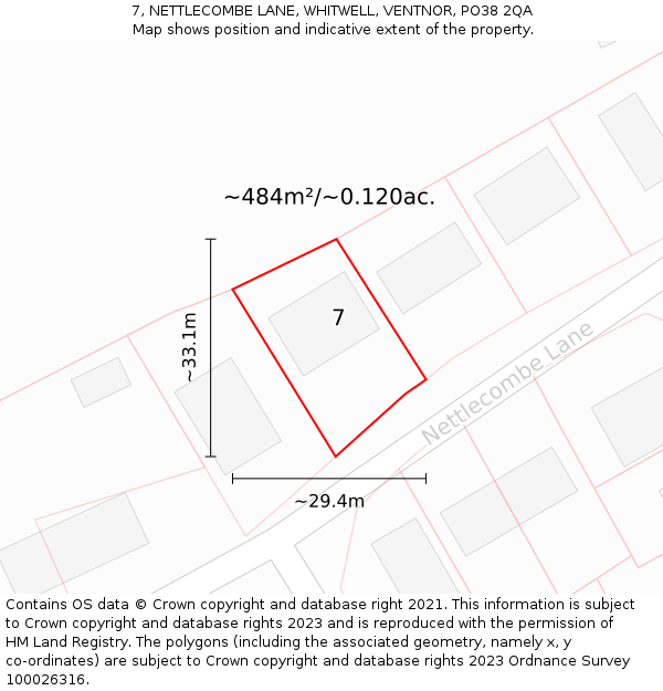 7, NETTLECOMBE LANE, WHITWELL, VENTNOR, PO38 2QA: Plot and title map