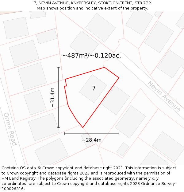 7, NEVIN AVENUE, KNYPERSLEY, STOKE-ON-TRENT, ST8 7BP: Plot and title map