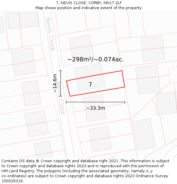 7, NEVIS CLOSE, CORBY, NN17 2LF: Plot and title map