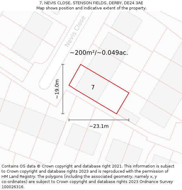 7, NEVIS CLOSE, STENSON FIELDS, DERBY, DE24 3AE: Plot and title map
