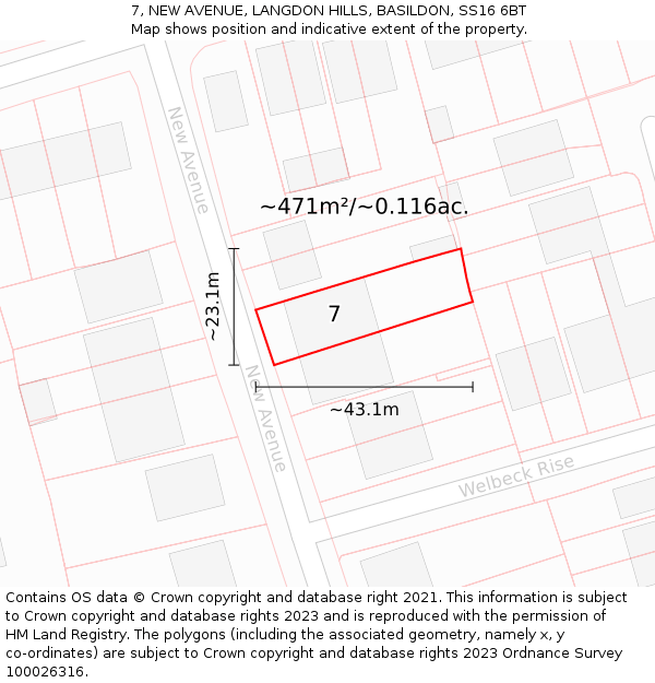 7, NEW AVENUE, LANGDON HILLS, BASILDON, SS16 6BT: Plot and title map