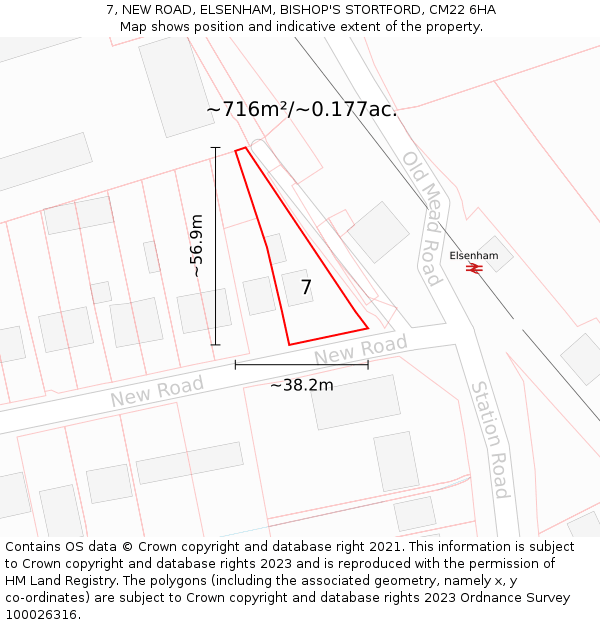 7, NEW ROAD, ELSENHAM, BISHOP'S STORTFORD, CM22 6HA: Plot and title map