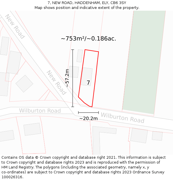 7, NEW ROAD, HADDENHAM, ELY, CB6 3SY: Plot and title map